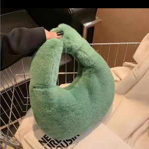 SOO CUTE ! MUST HAVE !  Small Half Furry Moon Bag Luxury Warm Plush Wrist Bags